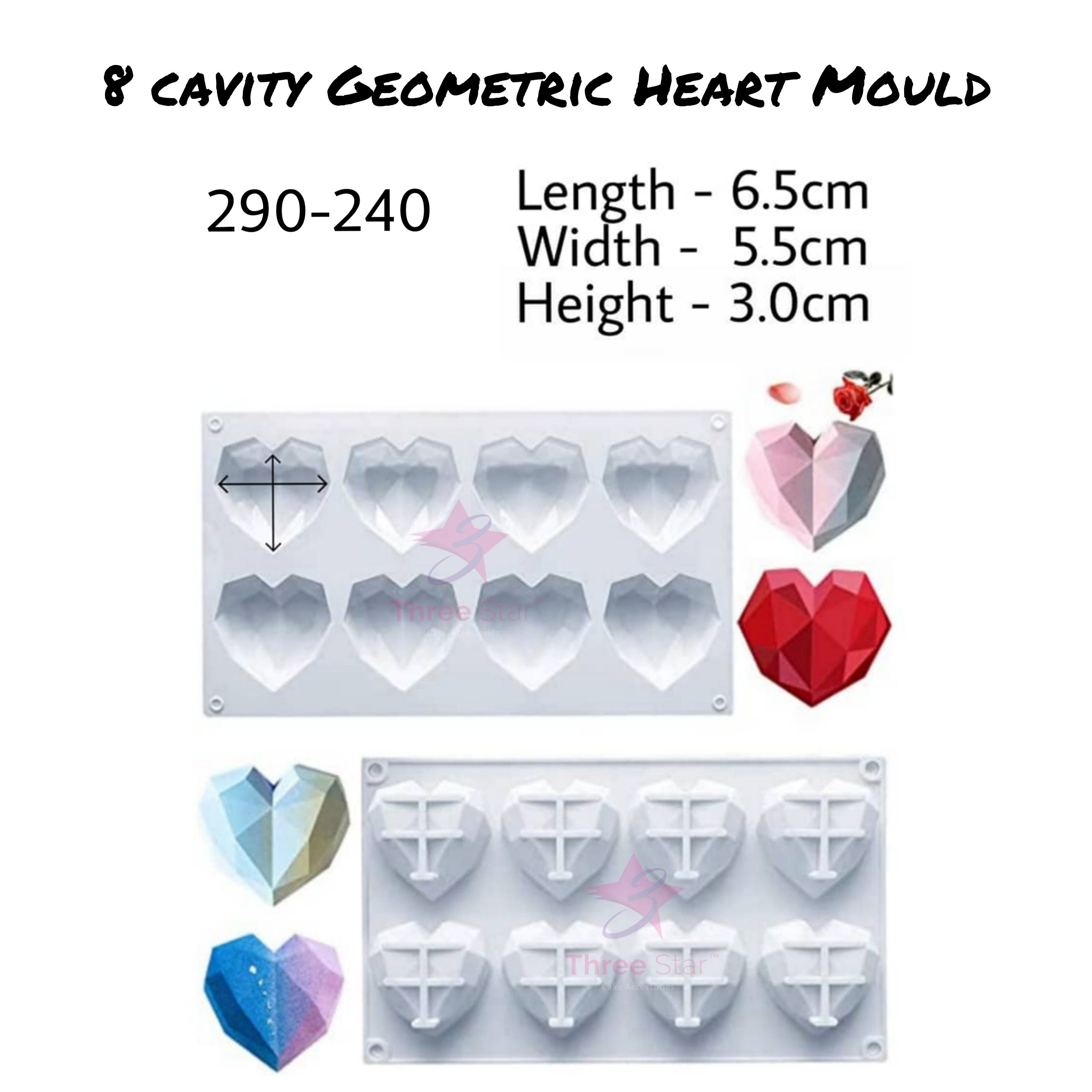 8 cavity Geometric Heart Mould 240