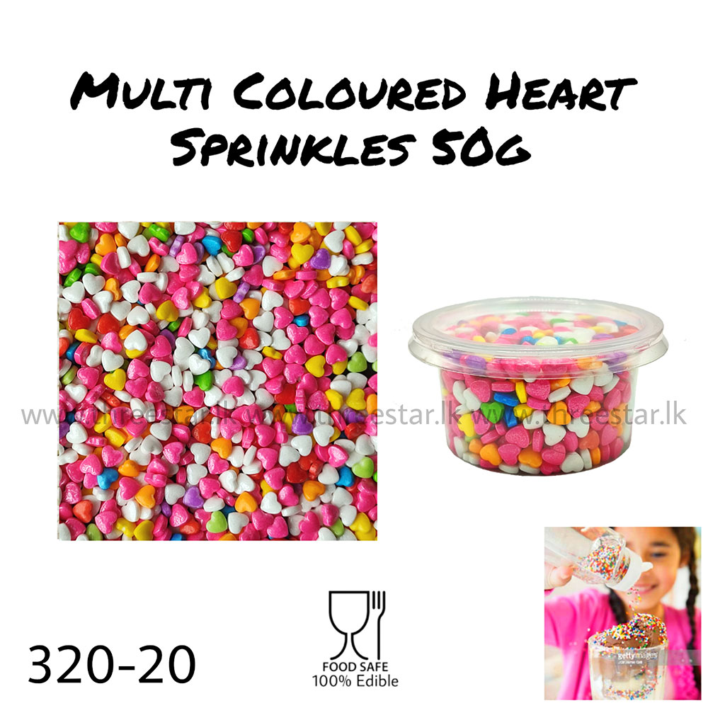 Multi Coloured Heart Sprinkles 50g
