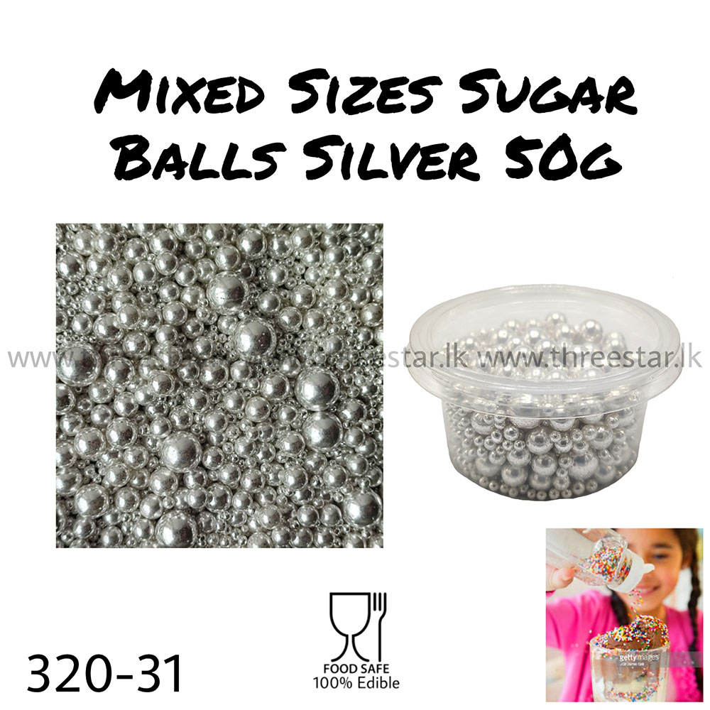 Mixed sizes Silver Sugar Balls 50g