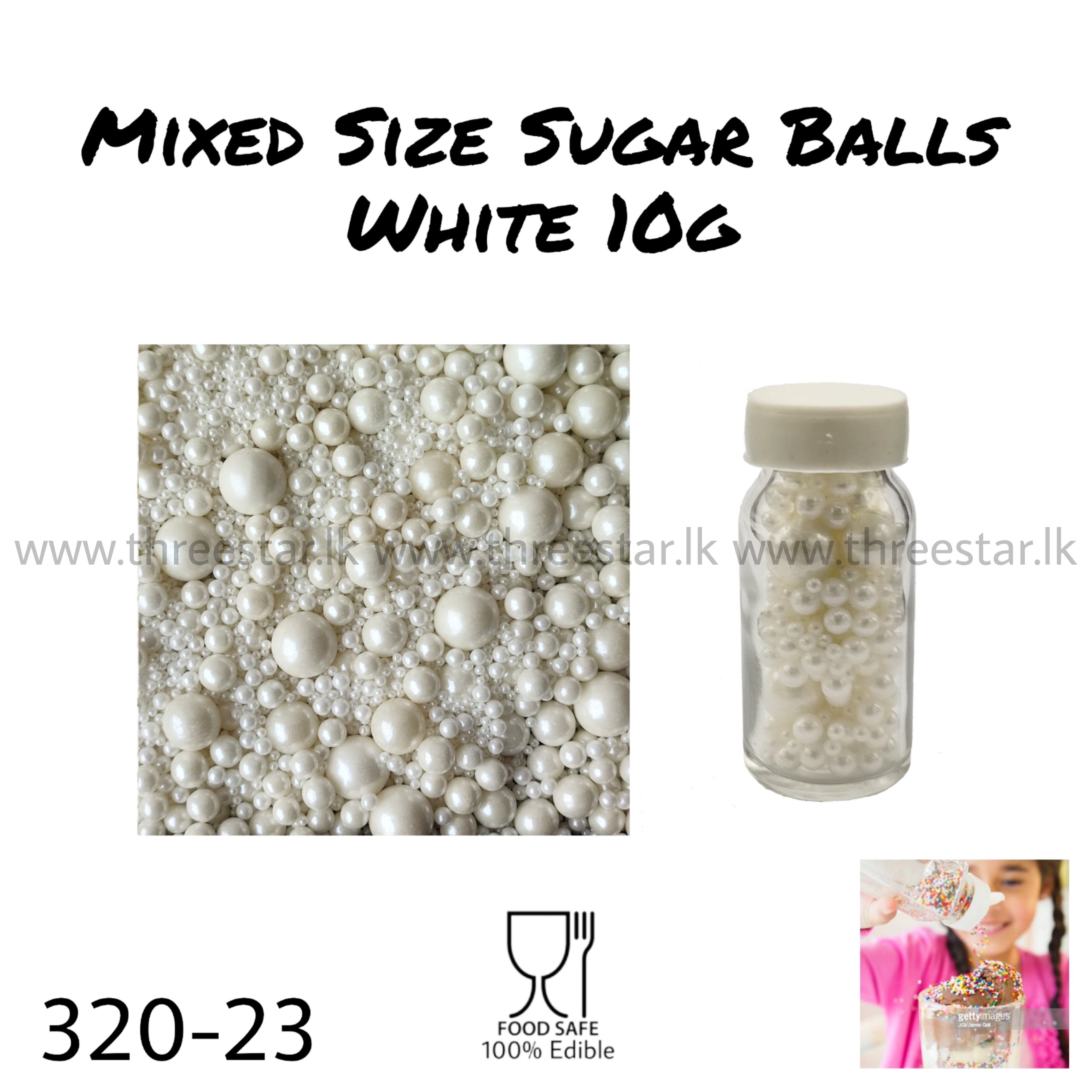 Mixed sizes White Sugar Balls 10g