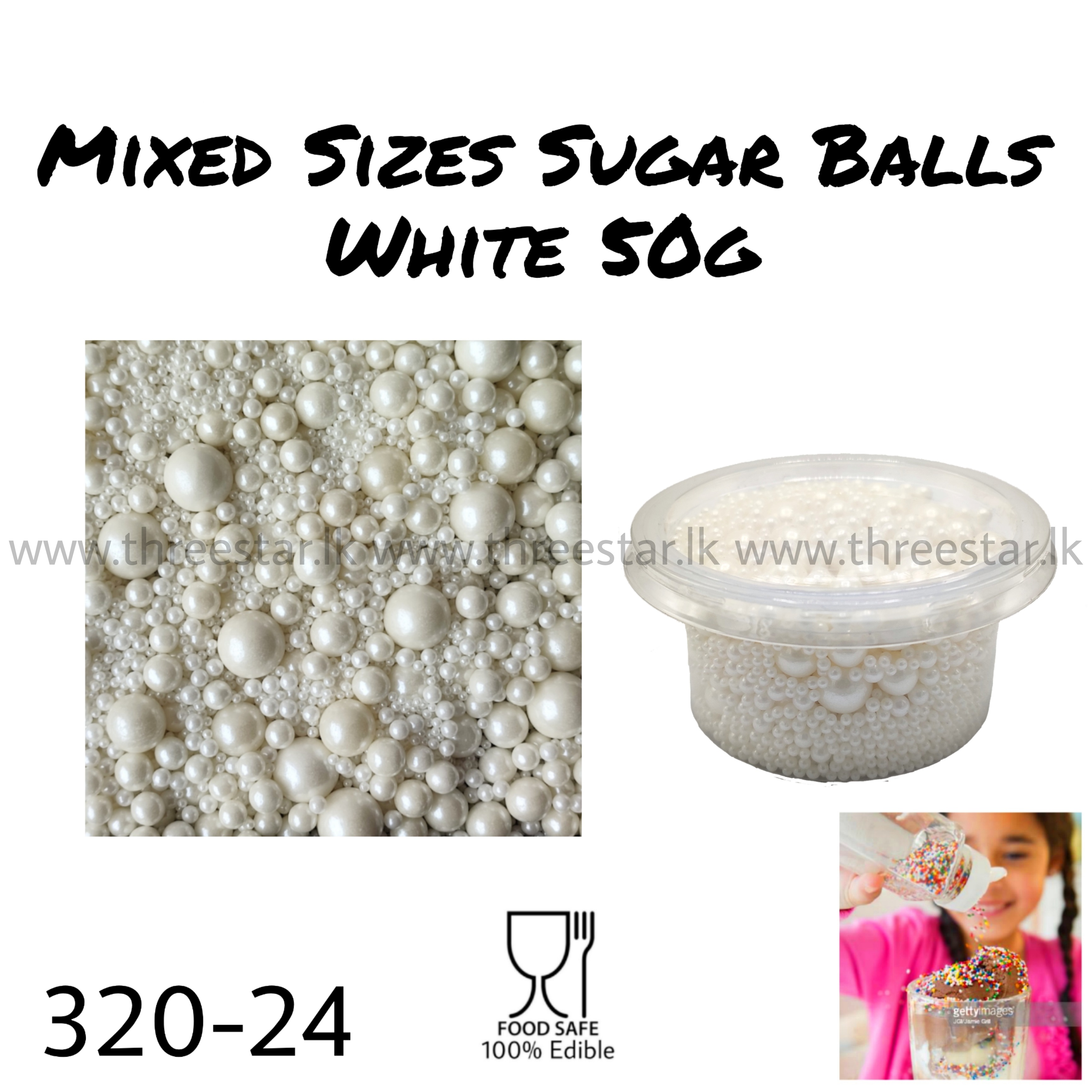 Mixed sizes White Sugar Balls 50g
