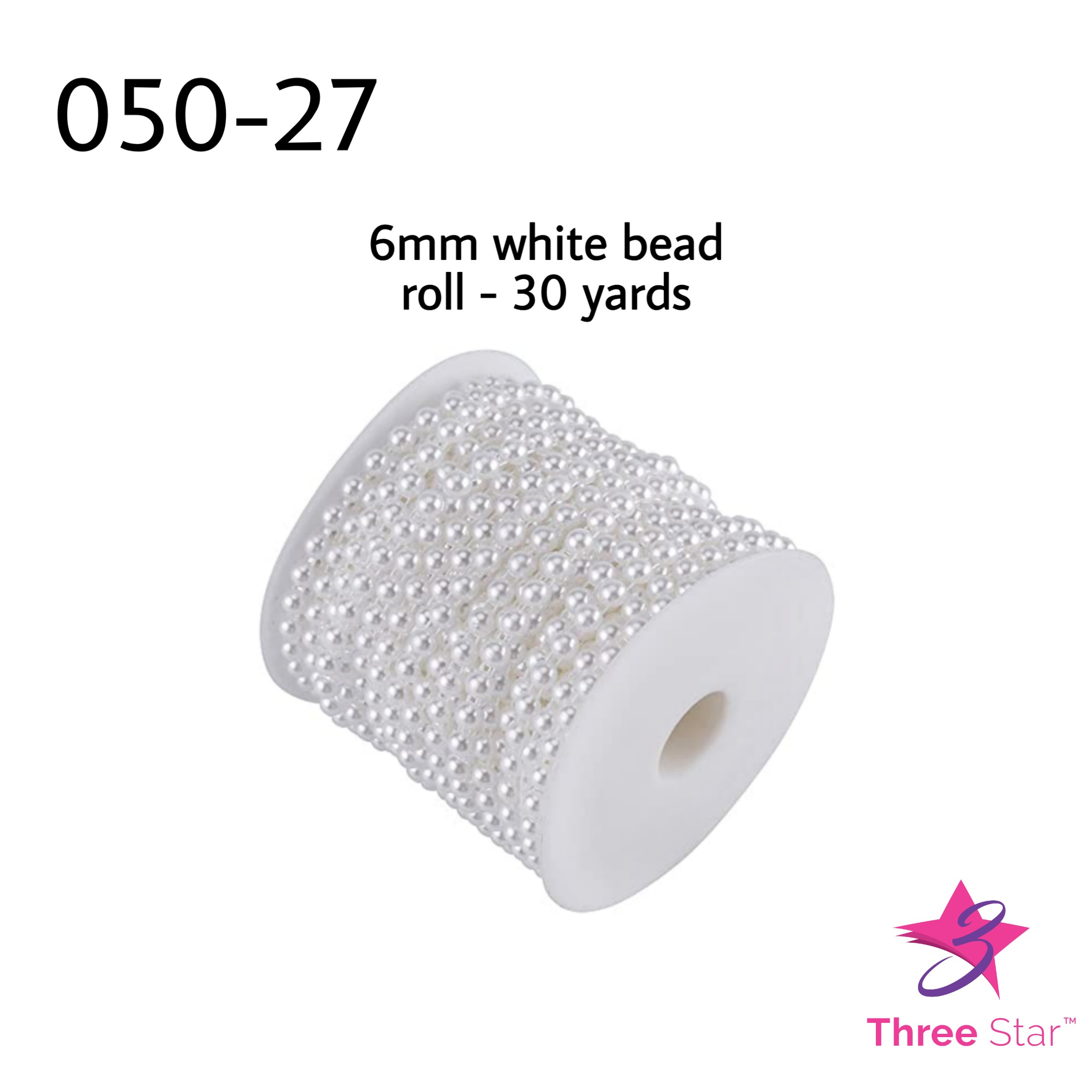 6mm White beads 30 yards