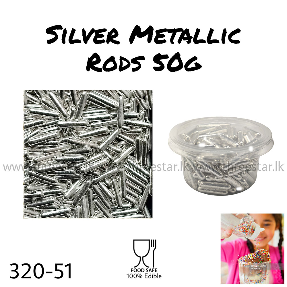 2cm Silver Metallic Rods 50g