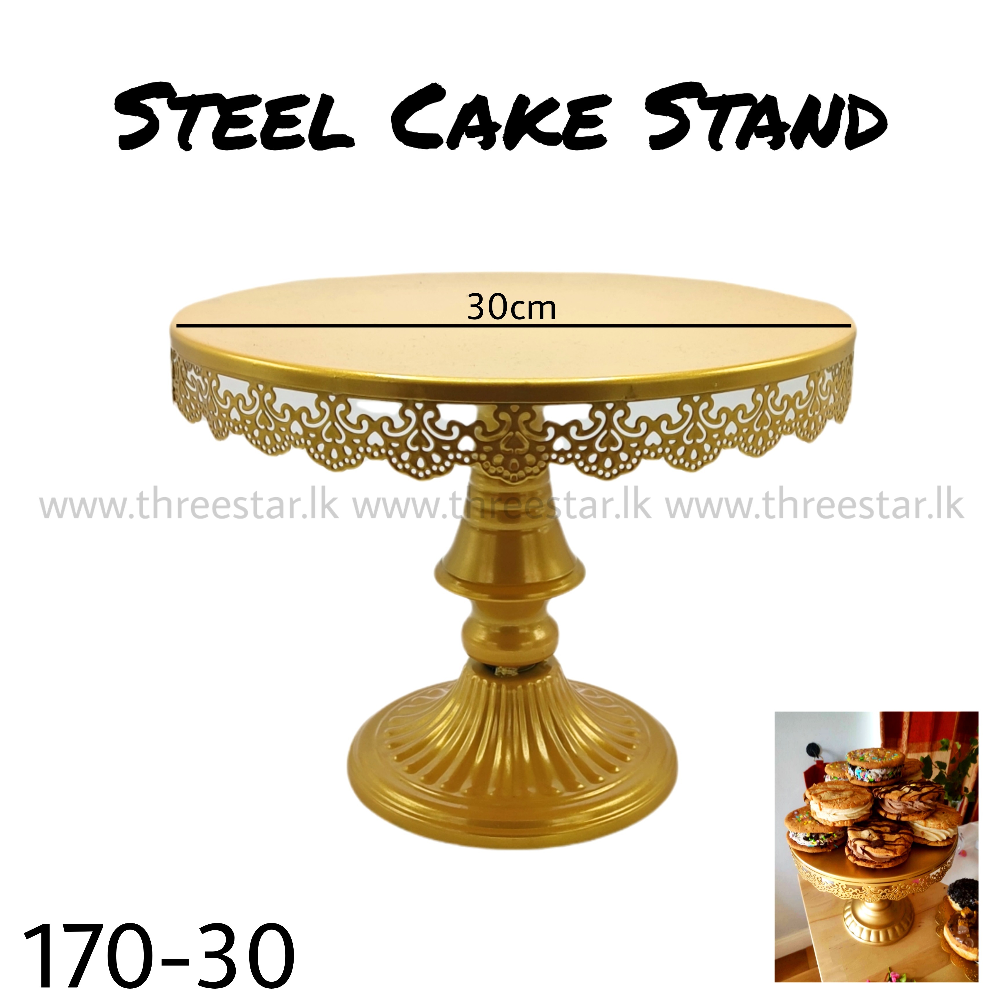 Steel Cake Stand 30cm Gold
