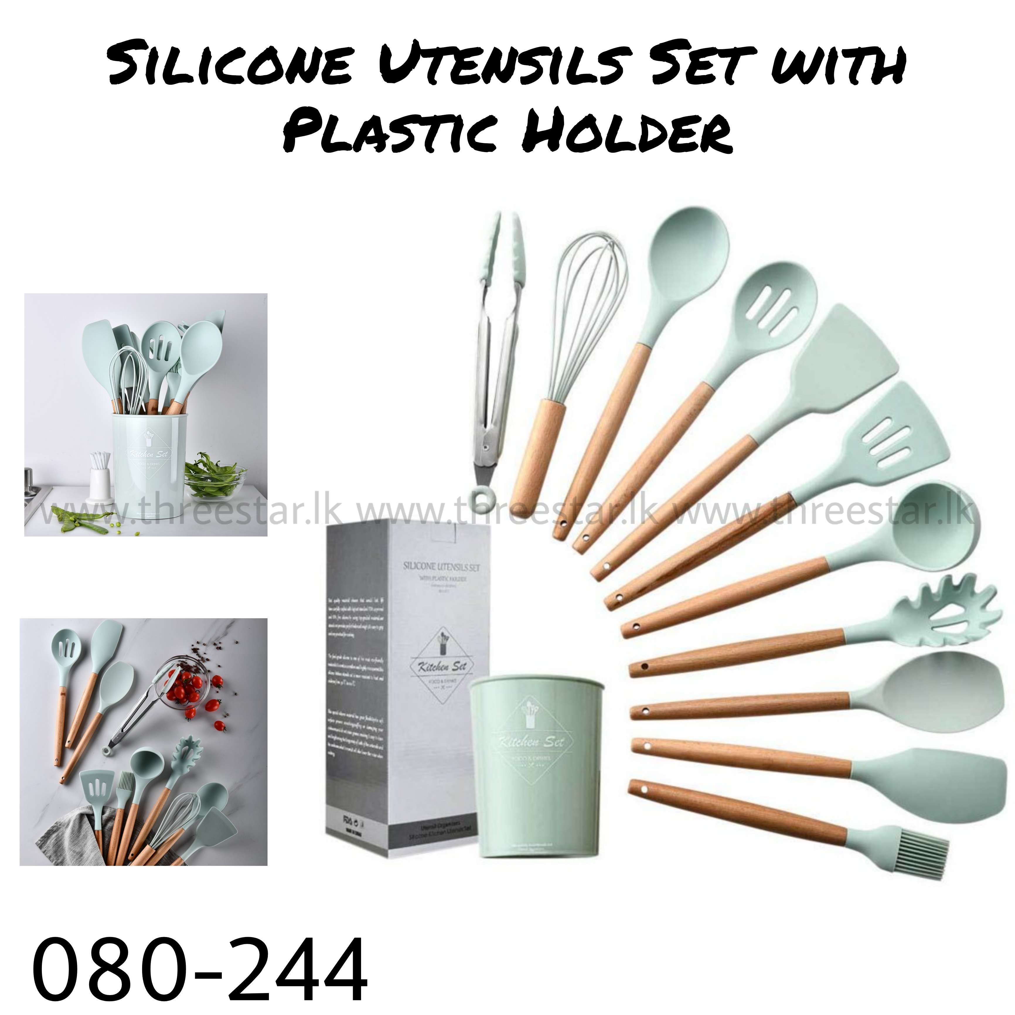 Silicon Utensils Holder with Plastic Holder