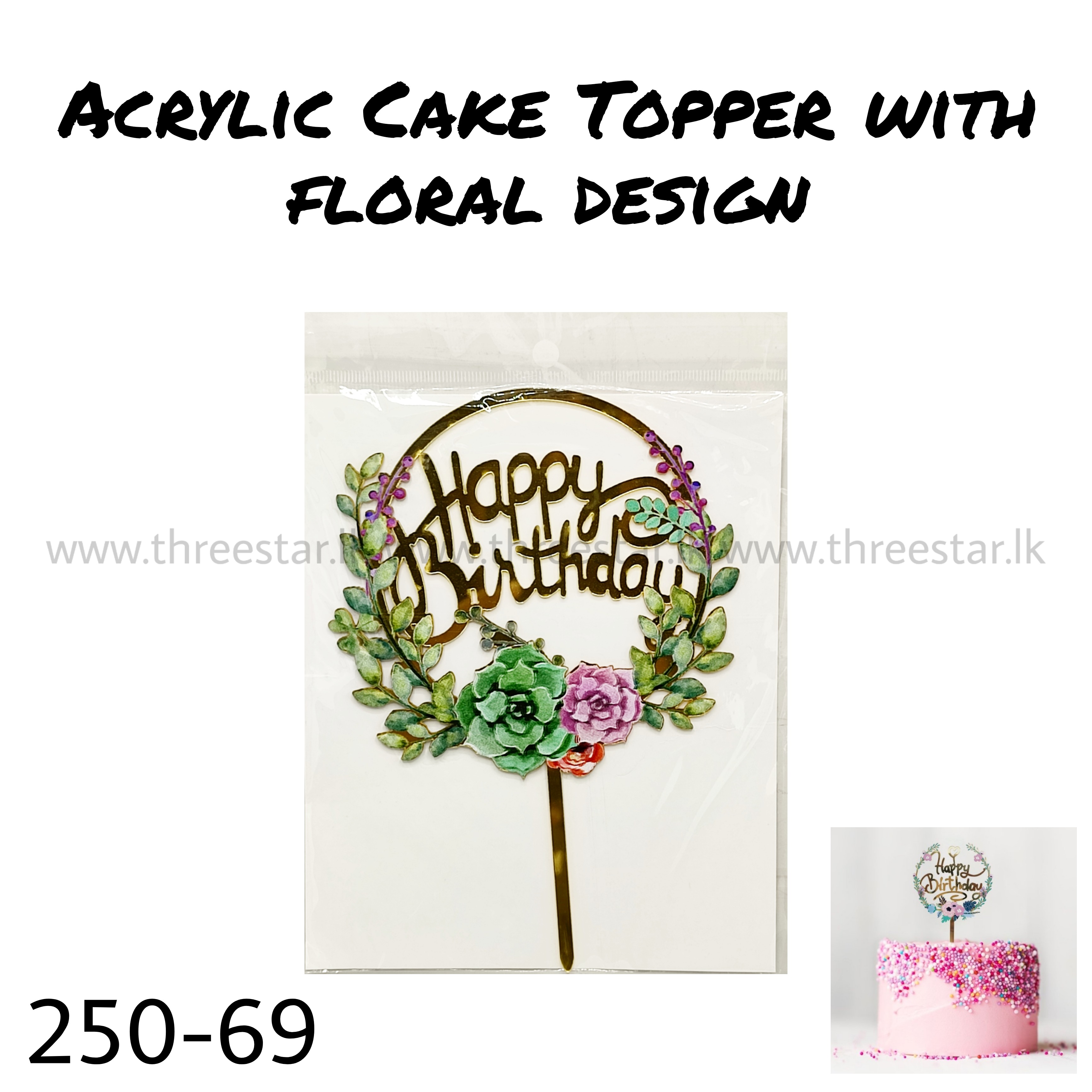 Acrylic Cake Topper with Floral Design 69