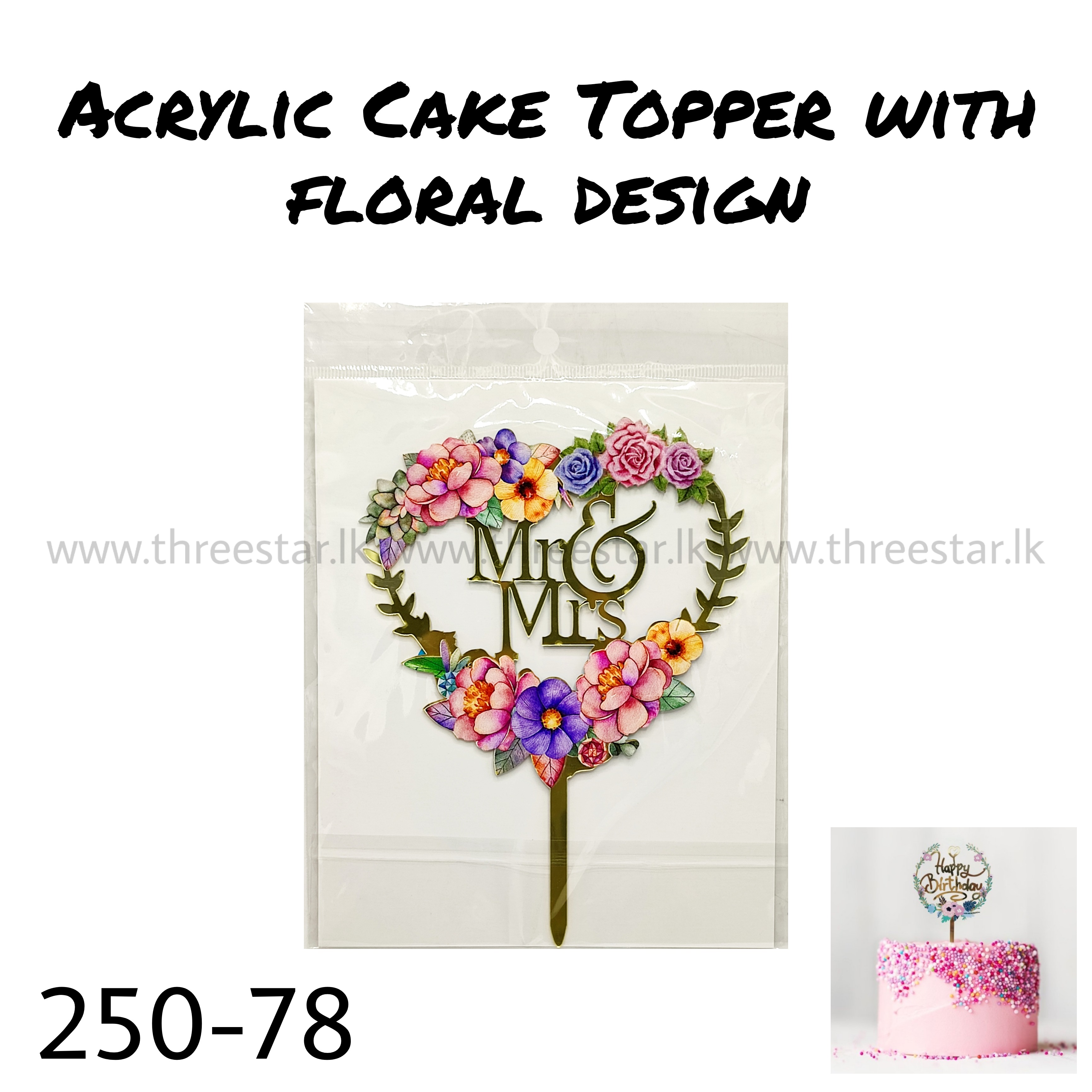 Acrylic Cake Topper with Floral Design 78