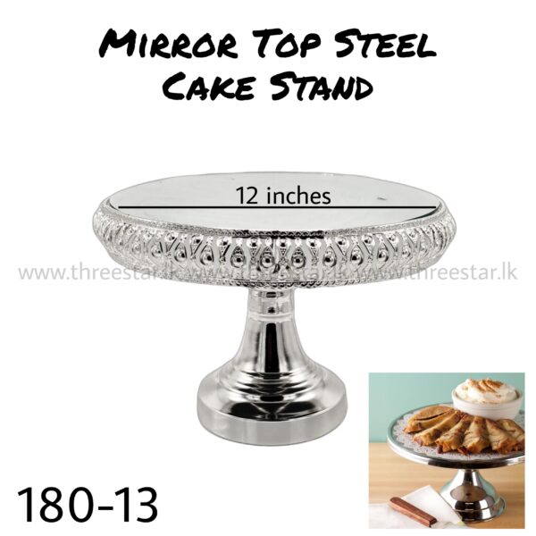 Mirror Top Steel Cake Stand 12" Silver